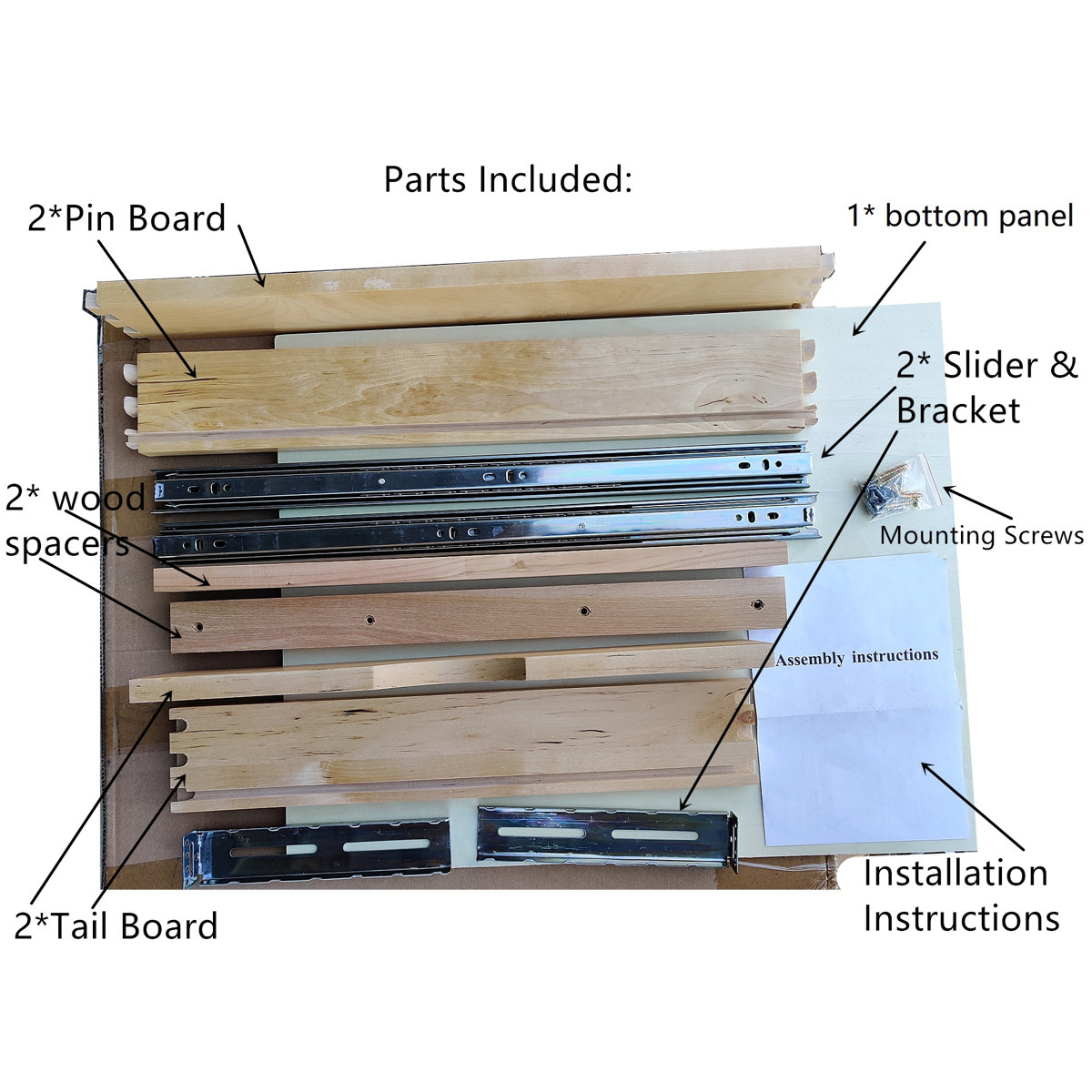 Daiona Solid Wood Pull-Out Drawer Box – 21" Deep Cabinet Organizer in Multiple Widths Out Tray with Brackets